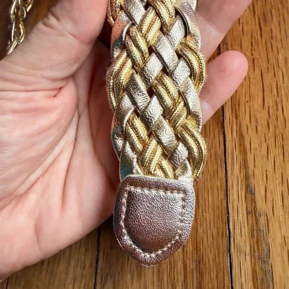 Pearl Accessories Vintage 80s Gold Braided Woven Leather Belt Large Made USA - Picture 2 of 5